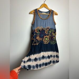 World Market Midi Dress Women M Embroidery Boho Tie Dye Whimsigoth Hippi